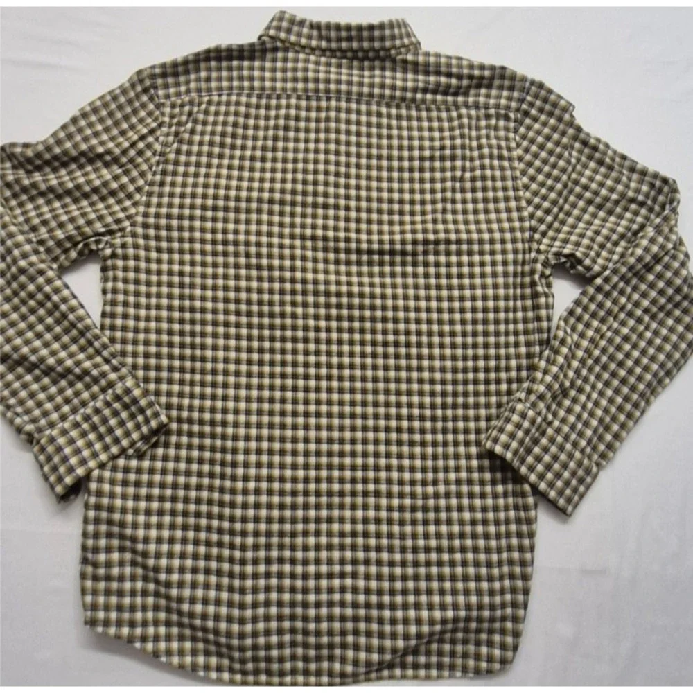 Banana Republic Untucked Fit men's brown plaid‎ LS button up shirt LG Cotton